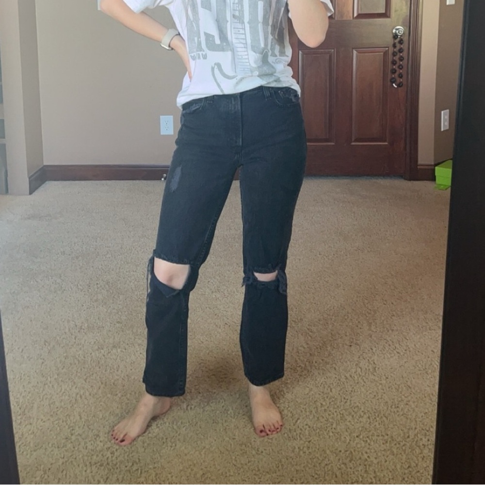 Abercrombie & Fitch Black Ripped Straight Leg Jeans